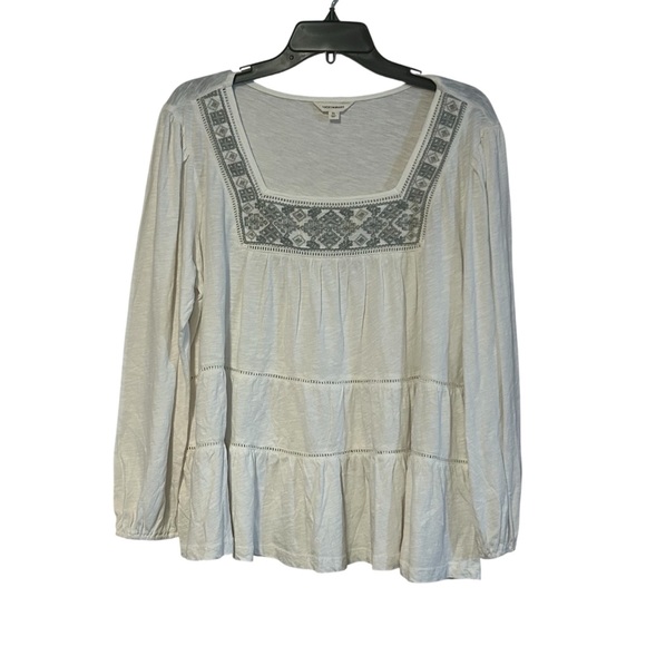 New Lucky Brand Embroidered Peasant Top Shirt Size XL Square Neck Tiered - Picture 2 of 5